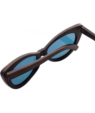 Sport Bamboo wood sunglasses cat eye dance black brown frame blue Black-brown - C118XG2ROU9 $47.91