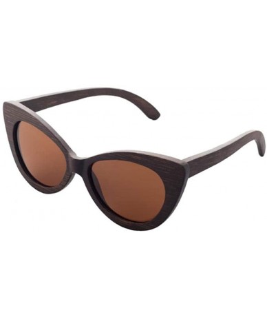 Sport Bamboo wood sunglasses cat eye dance black brown frame blue Black-brown - C118XG2ROU9 $47.91