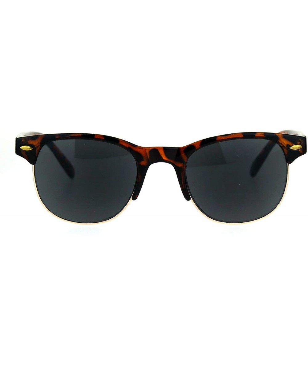 Rectangular Mens Half Horn Rim Hipster Powered Reading Lens Sunglasses - Tortoise Brown - CQ18DIA00Z9 $24.34