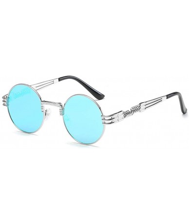 Round John Lennon Round Sunglasses Retro Steampunk Glasses Metal Frame - Silver Frame Blue - CR1967TUI8N $22.78