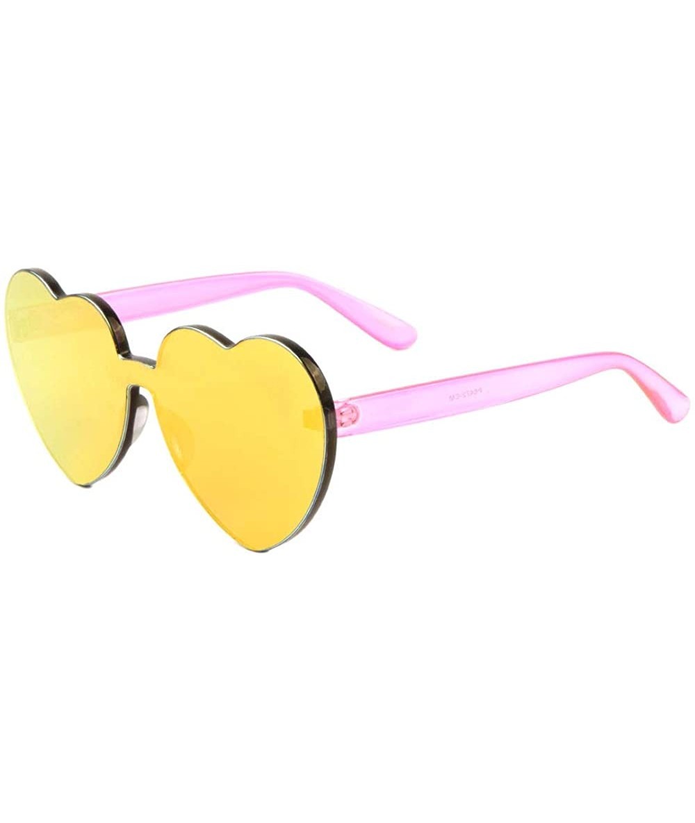 Rimless Rimless Heart Shape Thick One Piece Lens Crystal Color Mirror Sunglasses - Yellow Pink - CC18KQH0IW2 $28.04