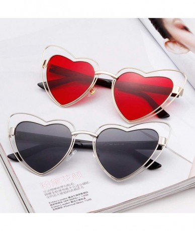 Oversized Heart Sunglasses Clout Goggles Vintage Women Cat Eye Retro Mod Style Oversized Sun Glasses - Gold/Brown - CJ192EG62...