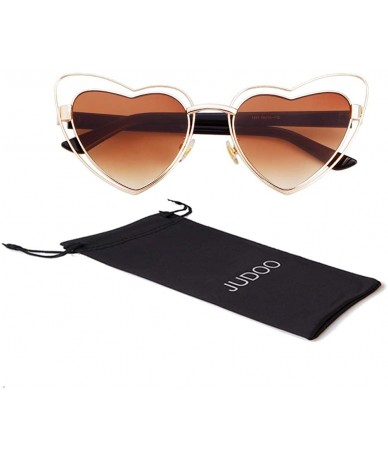 Oversized Heart Sunglasses Clout Goggles Vintage Women Cat Eye Retro Mod Style Oversized Sun Glasses - Gold/Brown - CJ192EG62...