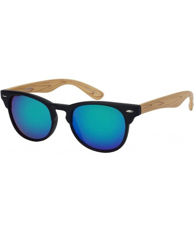 Round Horn Rimmed Sunnies with Color Mirror Lens 540902WD-REV - Wood - CZ12O8SVMWC $20.53