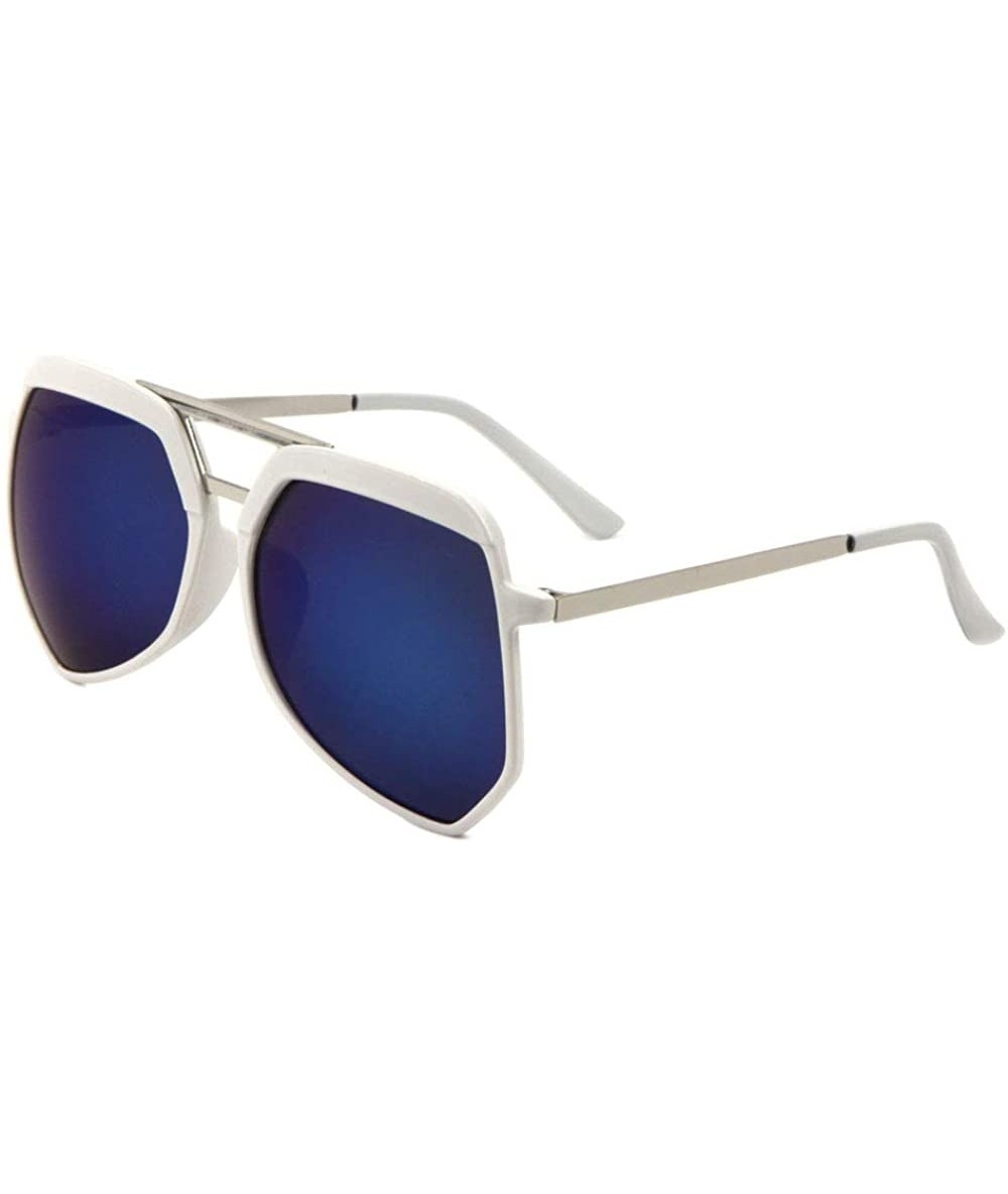 Aviator Color Mirror Lens Thick Brow Modern Geometric Aviator Sunglasses - Blue White - C8190ERLRUI $25.99