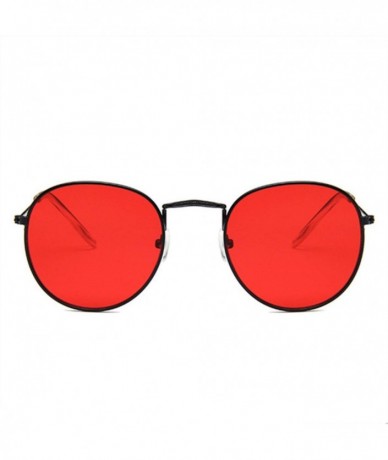 Round Women Men Retro Round Sunglasses Red Yellow Sun Glasses Alloy Frame Mirror Sunglass Shades - Red - CY197Y7UC00 $49.81