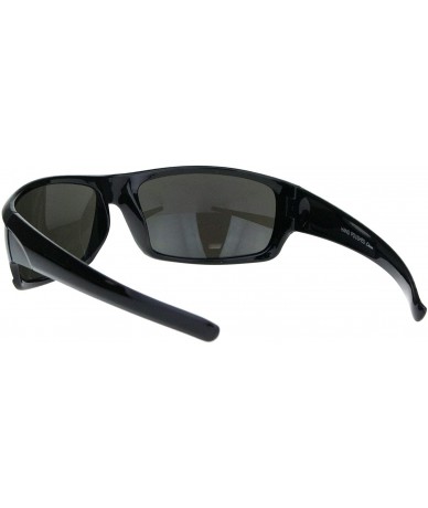 Rectangular Mens Color Mirror Lens Biker Style Warp Plastic Sunglasses - Shiny Black Blue Mirror - C018M2G6XGU $18.09