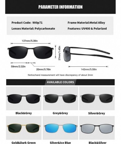 Rectangular Polarized Sunglasses for Mens UV Protection Alloy Rectangular Frame for Driving Fishing Golf Shades - C218Z8GE66S...