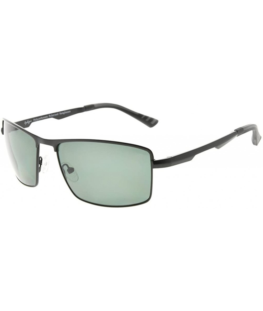 Rectangular Mens Polycarbonate Lens Polarized Sunglasses With Metal Frame Spring Hinges - Black/G15 - CD186L9H09L $54.77