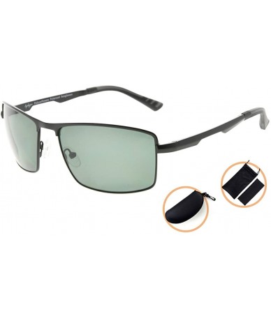 Rectangular Mens Polycarbonate Lens Polarized Sunglasses With Metal Frame Spring Hinges - Black/G15 - CD186L9H09L $54.77