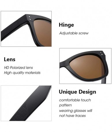 Rectangular Polarized Sunglasses for Men Women Retro Style Youth Teenagers - 100% UV Protection - Black Frame Brown Lens - CV...