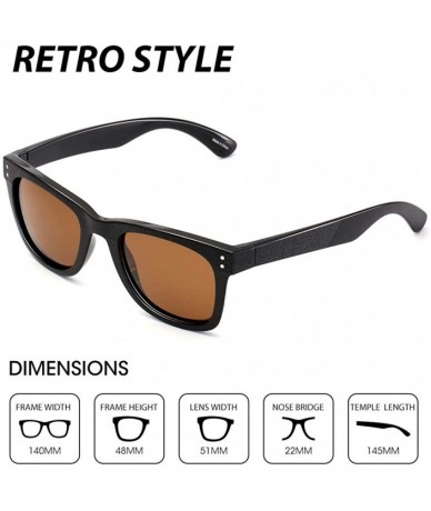 Rectangular Polarized Sunglasses for Men Women Retro Style Youth Teenagers - 100% UV Protection - Black Frame Brown Lens - CV...