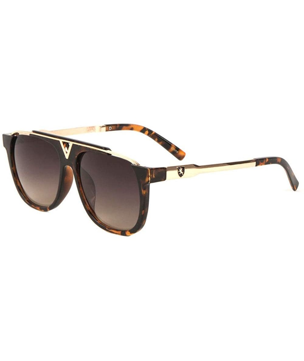 Aviator Khan Square Flat Top Retro Luxury Aviator Sunglasses - Gold & Tortoise Frame - CX18UZ3QH3X $21.14