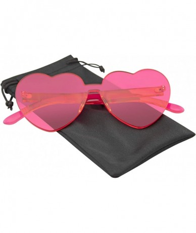 Rimless Heart Shape Heart Sunglasses Retro Vintage Boho Translucent Sunglasses Shades - Hot Pink - CS18UCC7EZH $18.67