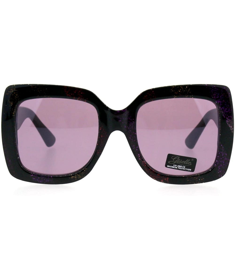 Rectangular Womens Glitter Thick Plastic Rectangular Butterfly Designer Sunglasses - Purple Lens - CR18LKRKN02 $23.26