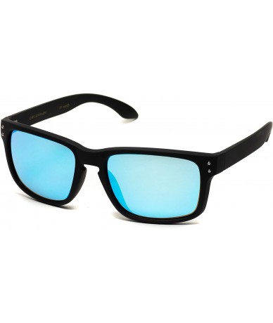 Rimless Square Matte Frame Mirrored Lens Active Sport Rectangular UV Men Sunglasses - Black Frame / Blue Mirror Lens - C111AF...