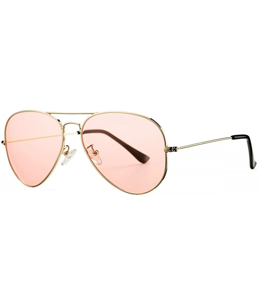 Aviator Aviator Sunglasses for Women Men Lightweight Metal Frame 100% UV Protection - Gold Frame / Pink Lens - C21900MSKO8 $2...