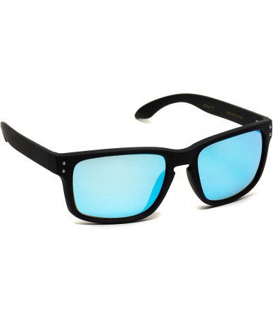 Rimless Square Matte Frame Mirrored Lens Active Sport Rectangular UV Men Sunglasses - Black Frame / Blue Mirror Lens - C111AF...