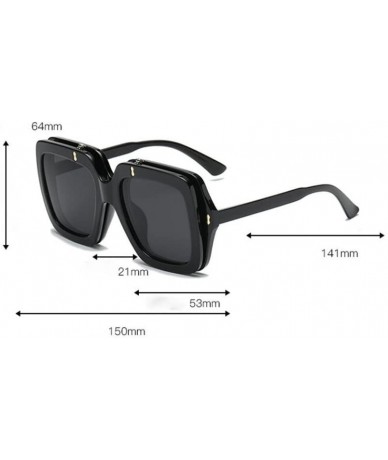 Aviator Women Man Vintage Big Frame Clamshell Sunglasses Retro Eyewear (Black) - Black - CG18DTO0QTG $18.16