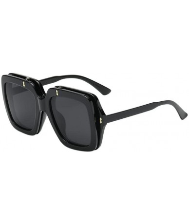 Aviator Women Man Vintage Big Frame Clamshell Sunglasses Retro Eyewear (Black) - Black - CG18DTO0QTG $18.16