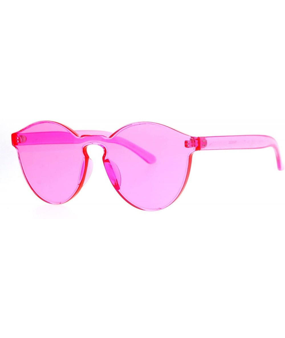 Round Rimless Flat Lens Sunglasses One Thick Translucent Round Lens Frame - Pink - CI12KVA9IA1 $25.21