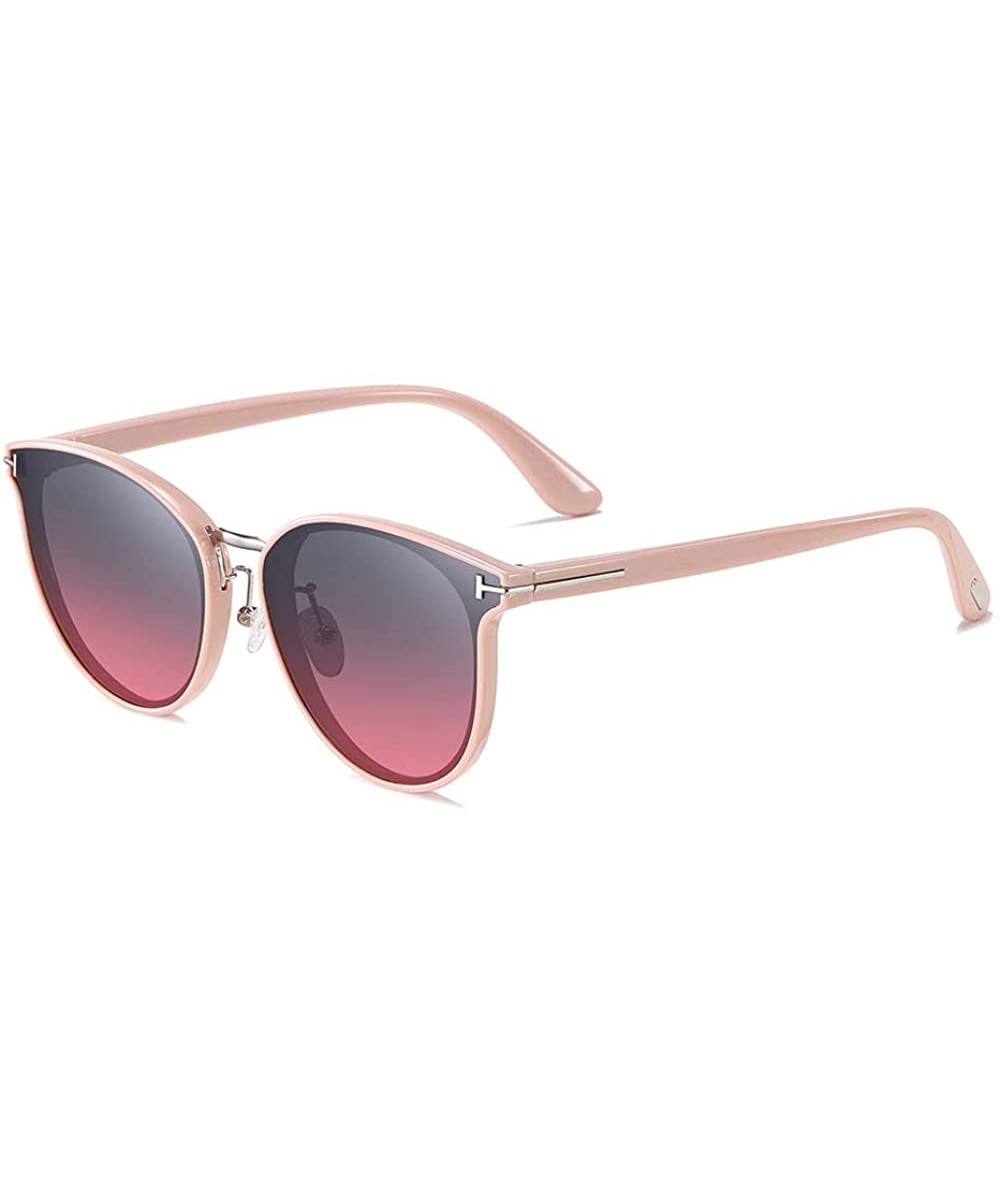 Round Women Sunglasses Polarized TAC Lens Driving Glasses Men UV400 - Pink Frame Grey Red Lens - C41963AOA8D $23.48