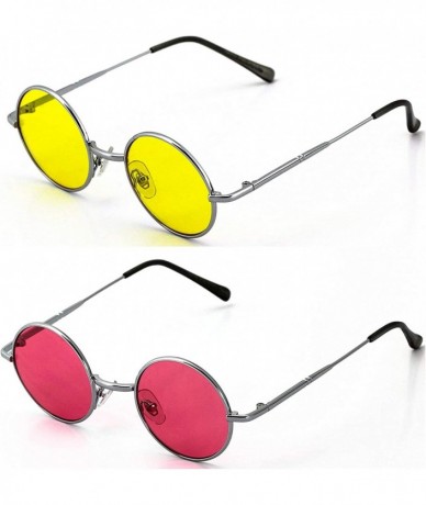 Round John Lennon Hipster Fashion Sunglasses Small Metal Round Circle Elton Style - Yellow and Pink - CY18I2Y477Y $26.32