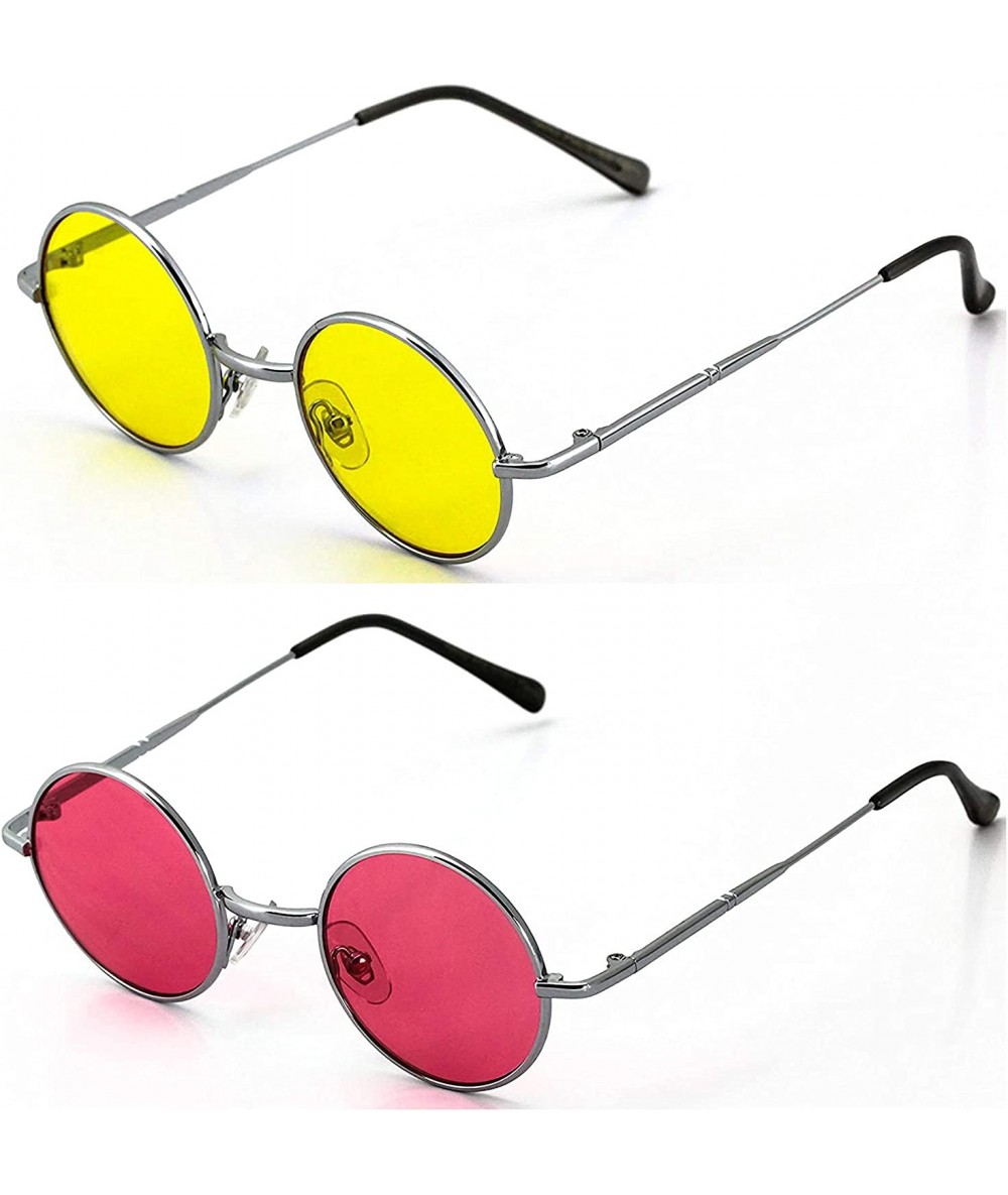 Round John Lennon Hipster Fashion Sunglasses Small Metal Round Circle Elton Style - Yellow and Pink - CY18I2Y477Y $26.32