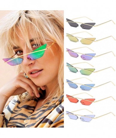 Rectangular Women Cat Eye Sunglasses Vintage Narrow Metal Frame Sunglasses Ladies Shades Triangle Eyewear Sun Glasses - 4 - C...