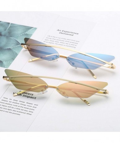 Rectangular Women Cat Eye Sunglasses Vintage Narrow Metal Frame Sunglasses Ladies Shades Triangle Eyewear Sun Glasses - 4 - C...