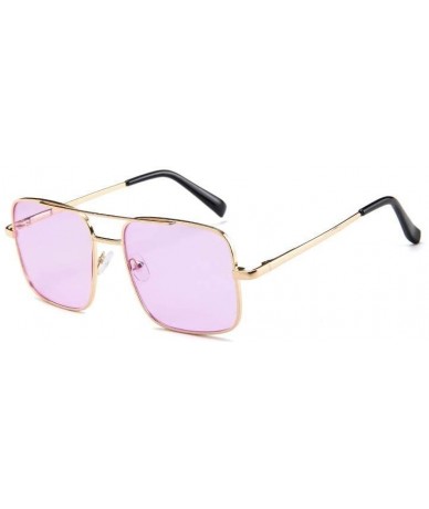 Square Big Frame Bicolor Retro Sunglass - Double Beam Ocean Sheet Metal Square Spring-Leg Sunglass - C818NNC3TAR $21.94