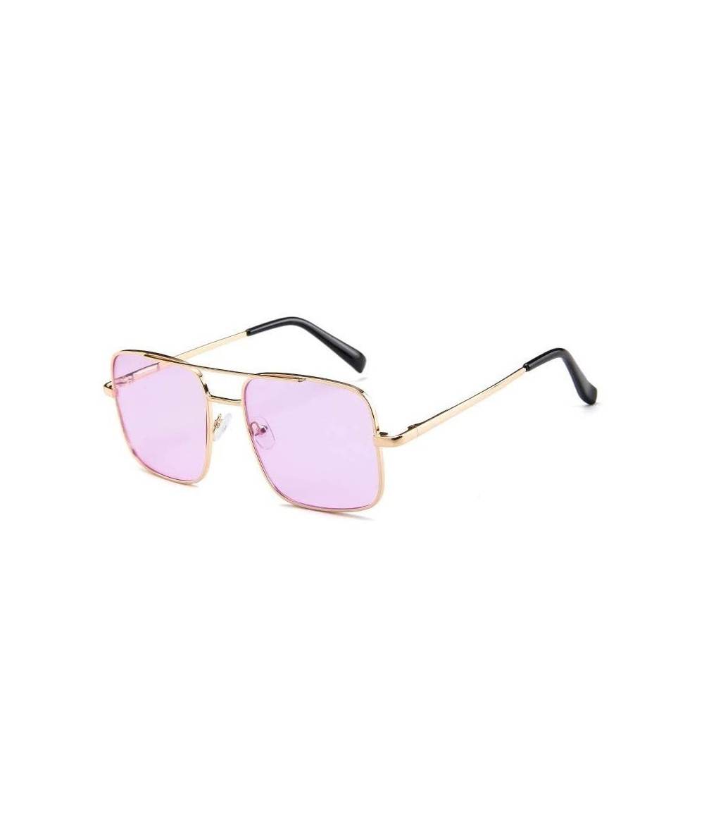 Square Big Frame Bicolor Retro Sunglass - Double Beam Ocean Sheet Metal Square Spring-Leg Sunglass - C818NNC3TAR $21.94