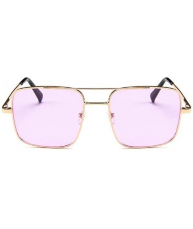 Square Big Frame Bicolor Retro Sunglass - Double Beam Ocean Sheet Metal Square Spring-Leg Sunglass - C818NNC3TAR $21.94