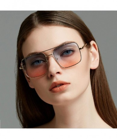 Square Big Frame Bicolor Retro Sunglass - Double Beam Ocean Sheet Metal Square Spring-Leg Sunglass - C818NNC3TAR $21.94