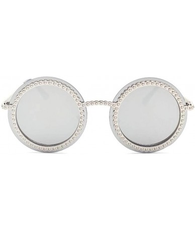 Cat Eye Womens Oversized Pearl Rhinestone Sunglasses Stylish Design Eyewear - Silver1518 - C118QA0DI7G $24.25