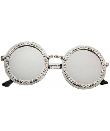 Cat Eye Womens Oversized Pearl Rhinestone Sunglasses Stylish Design Eyewear - Silver1518 - C118QA0DI7G $24.25