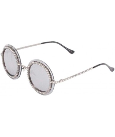 Cat Eye Womens Oversized Pearl Rhinestone Sunglasses Stylish Design Eyewear - Silver1518 - C118QA0DI7G $24.25