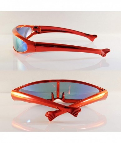 Shield Futuristic Mirror Mono Lens Cyber Robot Metallic Frame Sunglasses A272 - Red - C818RTYOQIS $20.28