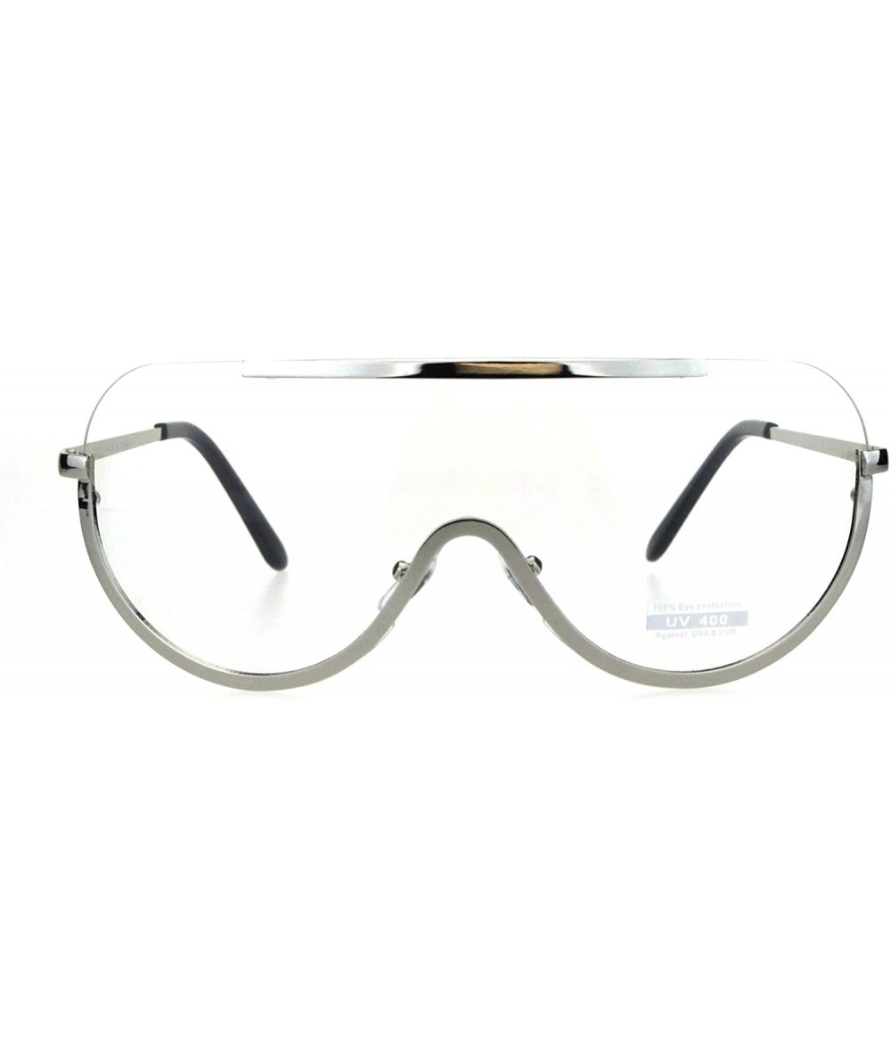 Shield Futuristic Robotic Shield Exposed Lens Metal Rim Clear Lens Eyeglasses - Silver Clear - CV18HM4QKCH $22.72