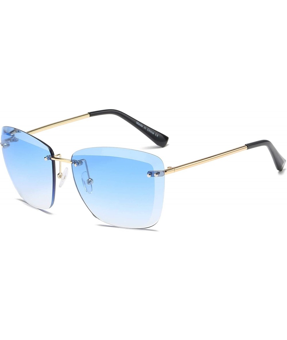 Rimless Women Fashion Rimless Flat Lens Square Oversized Sunglasses - Blue - CT18WU9WZQY $37.67