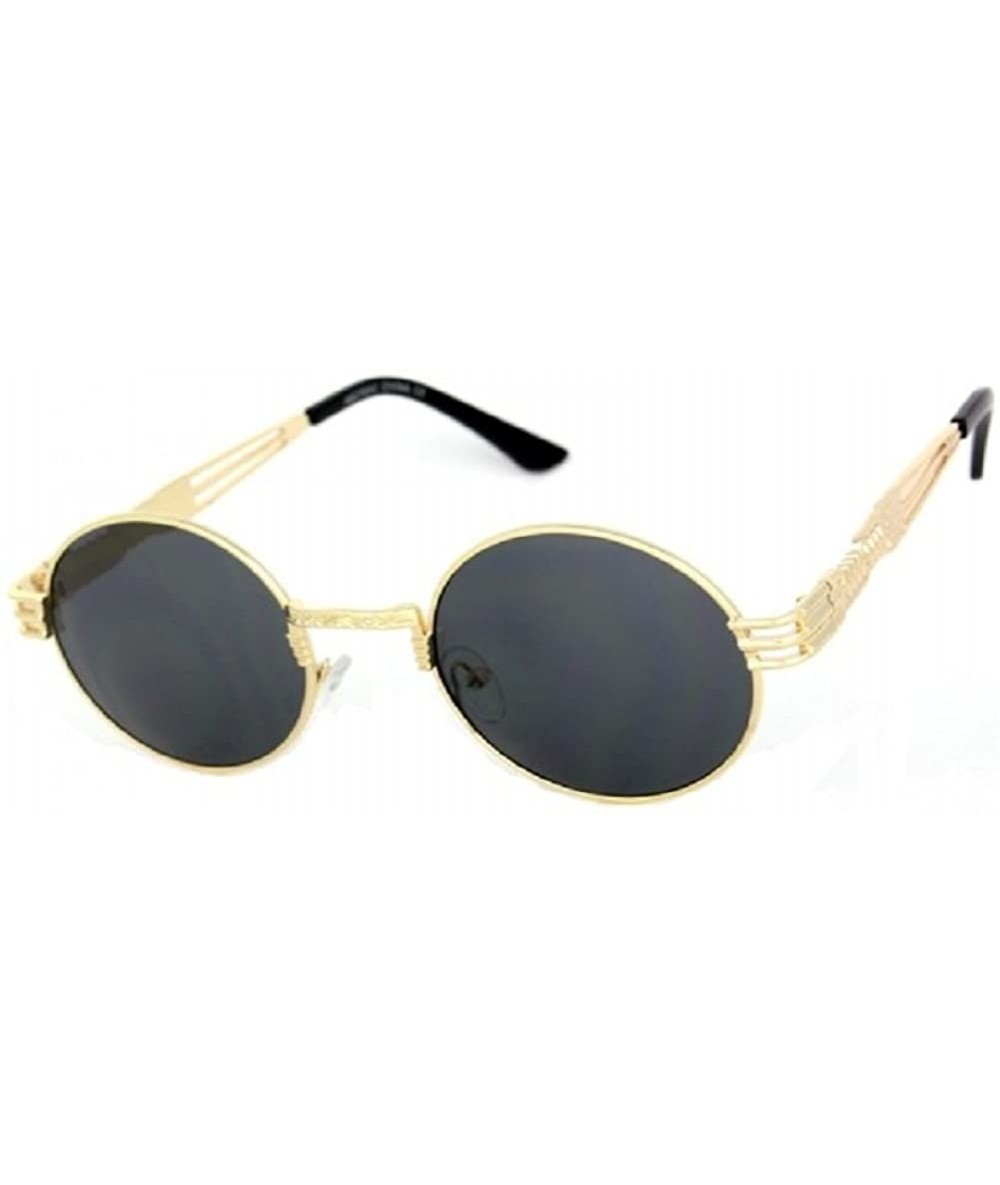 Round Round Classic Oval Luxury Steampunk Lennon Sunglasses - Metallic Gold Frame - CX185ZM9067 $22.18