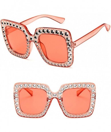 Square Women Fashion Square Frame Rhinestone Decor Sunglasses - Pink - CB1900N9UMQ $35.97