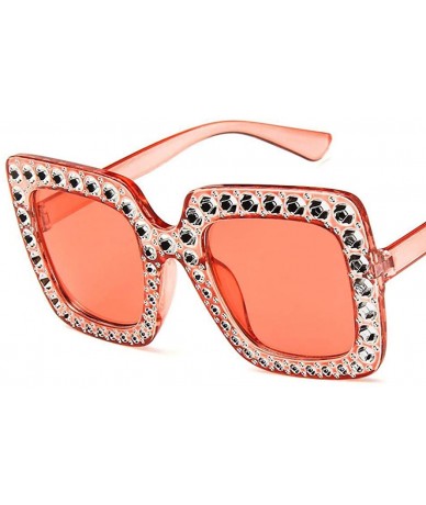 Square Women Fashion Square Frame Rhinestone Decor Sunglasses - Pink - CB1900N9UMQ $35.97