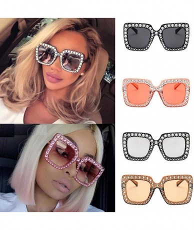 Square Women Fashion Square Frame Rhinestone Decor Sunglasses - Pink - CB1900N9UMQ $35.97