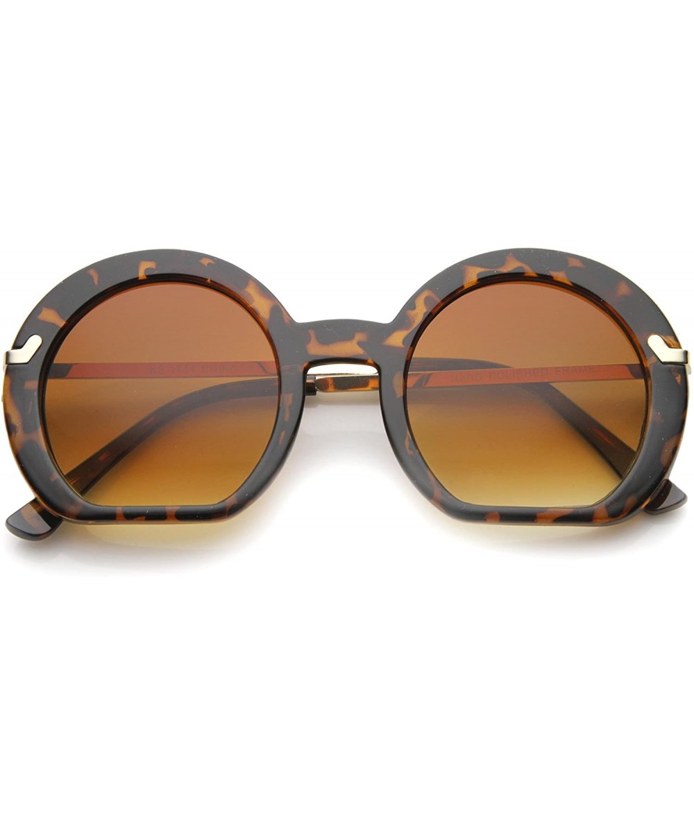 Round Women's High Fashion Flat Bottom Oversize Round Sunglasses 50mm - Tortoise / Amber - CY12I21RE8B $19.44