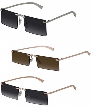 Rimless Rectangle Rimless Metal Frame Retro Sunglasses Fashion Men Women Glasses - C1197EX8YNH $41.19