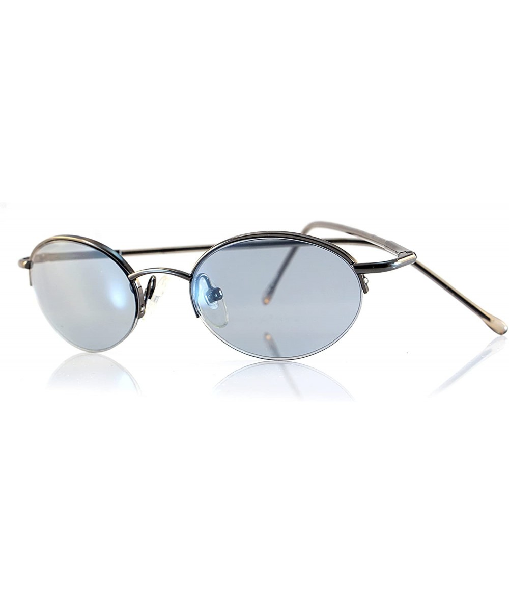 Round Unisex Minimalist Small Oval Spring Hinge Sunglasses A061 - Gunmetal/ Grey Blue - CL1890EWQAA $21.96