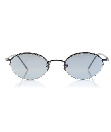 Round Unisex Minimalist Small Oval Spring Hinge Sunglasses A061 - Gunmetal/ Grey Blue - CL1890EWQAA $21.96