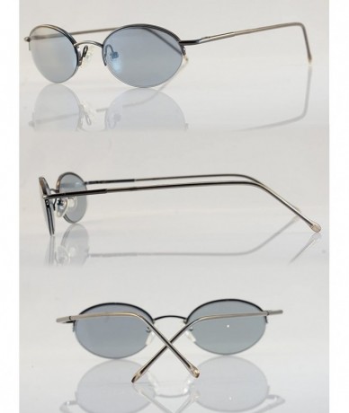 Round Unisex Minimalist Small Oval Spring Hinge Sunglasses A061 - Gunmetal/ Grey Blue - CL1890EWQAA $21.96