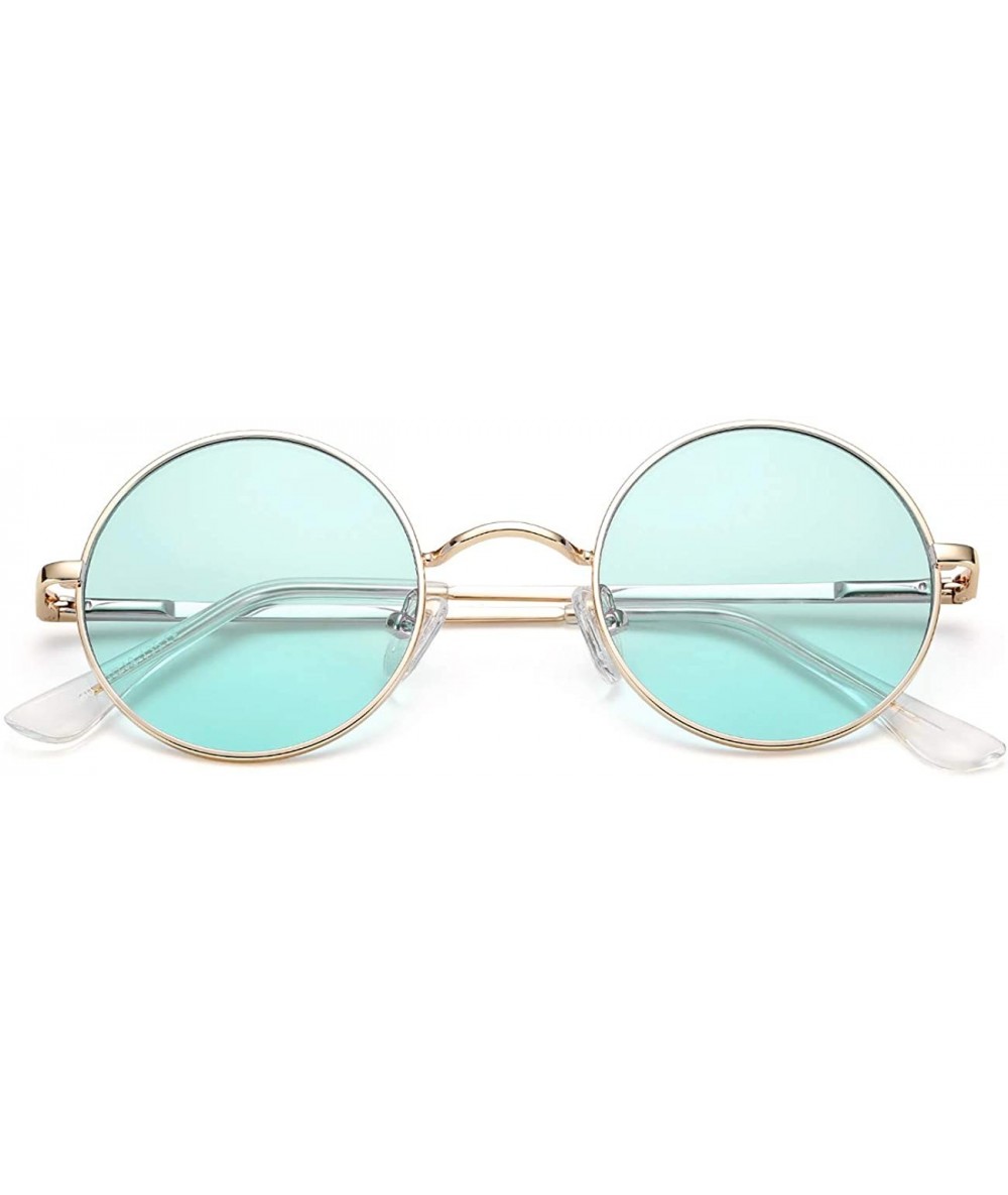 Round Small Round Sunglasses for Women Men John Lennon Hippie Glasses- UV400 Protection - Gold/Green - CZ194QT70QZ $18.55